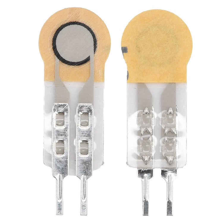Thin Film Pressure Sensor Force Sensitive Sensing Resistor FSR High Precise 10G to 5Kg RP-C7.6-ST-GCS - the front and back of two beige, circular-headed sensors with flat silver contact pins.
