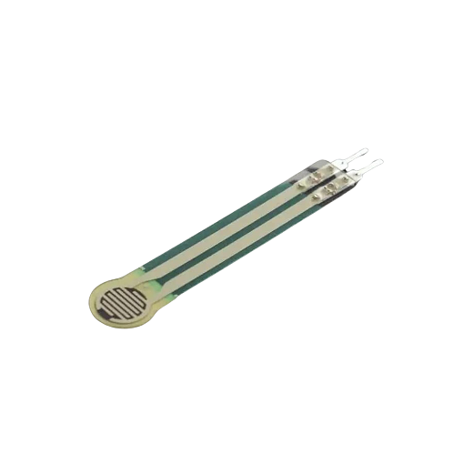 Thin Film Pressure Sensor FSR RP-C7.6-LT-LF2 Flexible High Sensitivity 30G to 8KG - a thin, flexible, green and white strip with a circular sensor head and two metal connector pins.