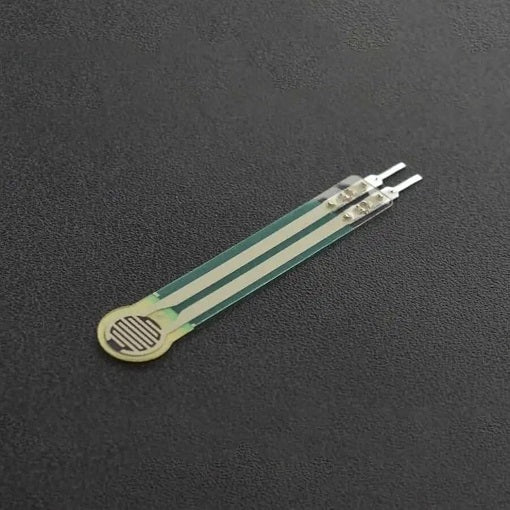 Thin Film Pressure Sensor FSR RP-C7.6-LT-LF2 Flexible High Sensitivity 30G to 8KG - a thin, flexible, green-and-white strip with a circular sensing pad and two metal connector pins at the end.