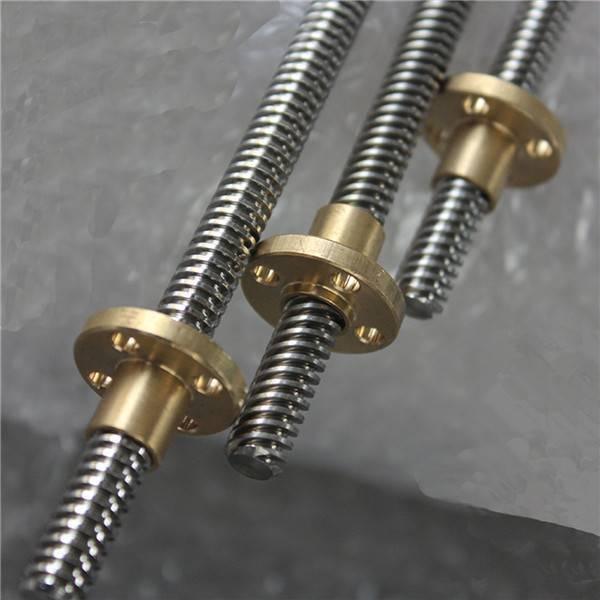 Threaded Rod Lead Screw 8mm 500mm - three silver metal threaded rods, each fitted with a circular brass nut featuring four mounting holes.