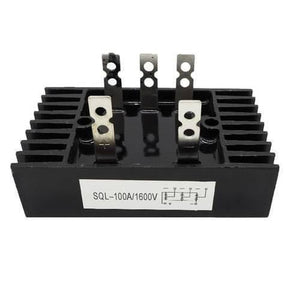 Three Phase Full Bridge Rectifier SQL100A 1200V AC To DC Diode Rectifier Bridge Module - a black rectangular component with five metal terminals and a label showing a circuit diagram.