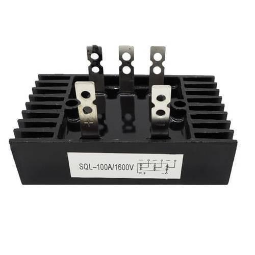 Three Phase Full Bridge Rectifier SQL100A 1200V AC To DC Diode Rectifier Bridge Module - a black rectangular component with five metal terminals and a label showing a circuit diagram.