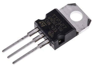 TIP127 PNP Medium-power Complementary Silicon Transistors - a black three-pin electronic component with a silver metal mounting tab and printed text on its face.