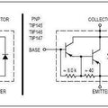 TIP147 PNP Darlington Transistor - shown in a technical diagram with internal circuit schematics for NPN and PNP types and a perspective view of the component.