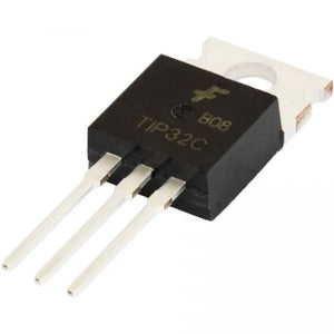 TIP32C Bipolar PNP Transistor 100V 3A TO-220 - a black TO-220 package electronic component with three metal pins and a mounting hole at the top.