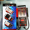TITAN BT-100C Digital Battery Tester - shown with its silver metal housing, red and black clamps, digital display, and its original branded retail box.