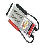 TITAN BT-100A Battery Load Tester - silver steel load tester with analog good/bad meter and red and black clamps