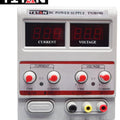 Titan DC Power Supply 3010D 30V 10A - two digital displays, four adjustment knobs, indicator lights, a power button, and three output terminals.