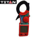 TITAN TN55 Digital Clamp Meter - red and green clamp meter with TITAN TN55 label, black jaw and rotary selector