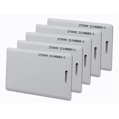 TK4100 Contactless 125kHz RFID Proximity Smart Card 1.8mm thick for Access Control & Time Attendance - a stack of five white rectangular cards with slots and printed text 273048 21140683-1.