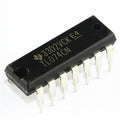 TL074 IC - a black 14-pin dual-in-line integrated circuit chip with silver metal pins, shown from an angled perspective.