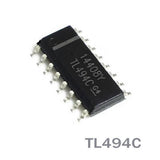 TL494 TL494C SOP-16 PWM Controller - a black rectangular SOP-16 integrated circuit with sixteen silver metal pins, shown from a top-down angled perspective.