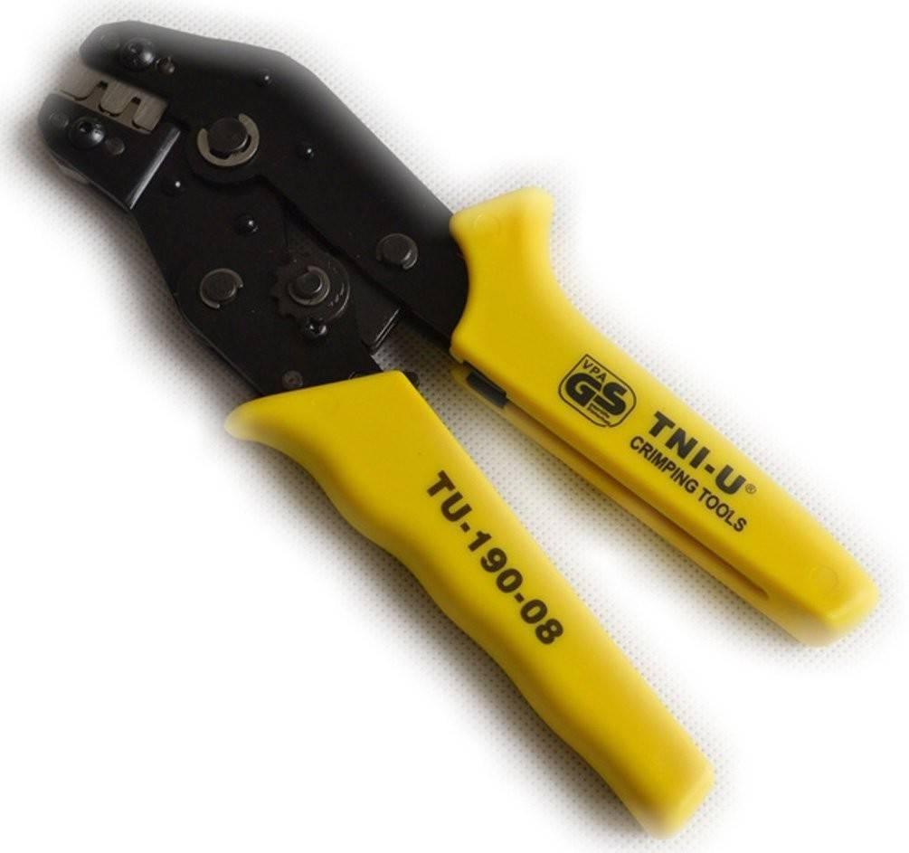 Tni-u Crimping Tool Tni-u Crimping Tool Crimper tu-190-08 - a black metal crimper featuring yellow handles with the brand name and model number printed on them.