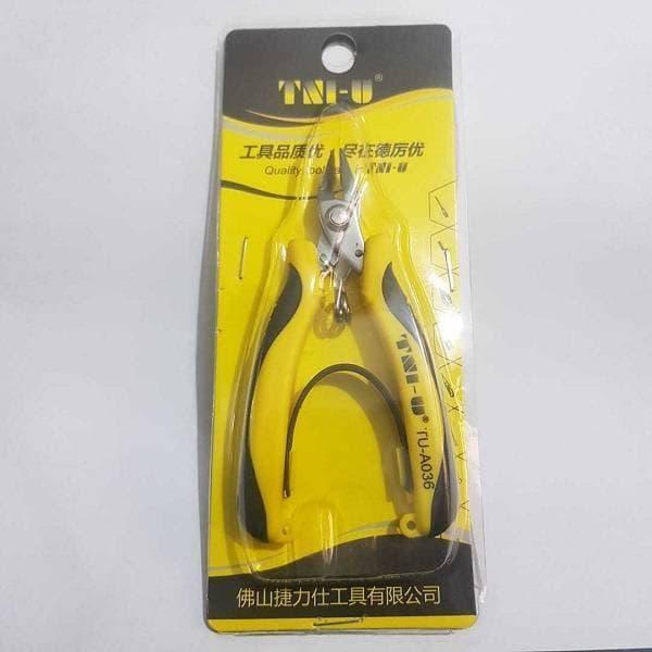 Tni-u Mini Ergonomic Palm Held Smart Locking Pliers Cutter TU-A036 - its original yellow and black retail blister packaging.