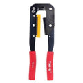 Tni u Tu 214 Crimping Tool Pliers For Computer Cd ROM Pressing Line - a black metal hand tool with red handles and a yellow central guide, shown against a white background.