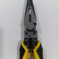 TNI-U TU318DY Noze plair Price - a close-up of the yellow and black handled long-nose pliers showing the wire stripping holes and cutting blades.