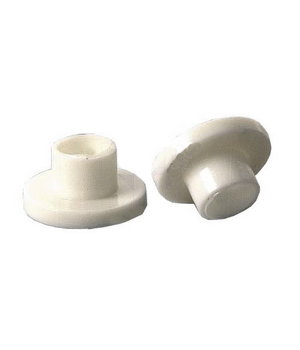 TO220 INSULATING BUSHING Plastic Diameter 3mm - two white plastic insulating bushings shown from different angles.