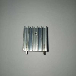 TO3P Black And Silver Heat Sink - shown as an aluminum extruded heatsink with vertical fins and two mounting pins on a plain background.