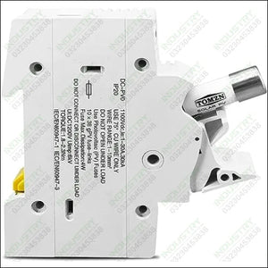 TOMZN TOPV-32X DC 1100V PV Fuses for Solar System Protection - a white modular device with a hinged fuse carrier and printed technical specifications on the side casing.
