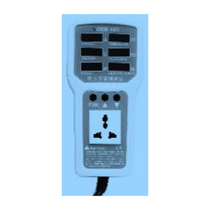 TOOLTOP ET480 Plug-in Watt Meter - light blue plug-in watt meter with six-window display and universal socket