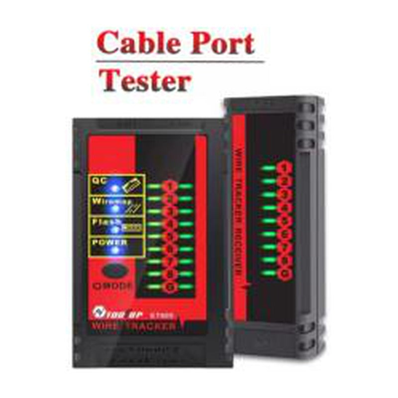 TOOLTOP ET605 Network Cable Tester and Wire Tracker - red TOOLTOP ET605 cable tester main unit and remote with LED rows