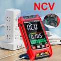 TOOLTOP ET8135 Colour Screen Multimeter - red meter showing NCV on its colour display beside a power strip