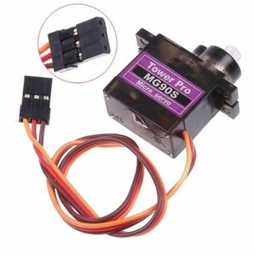 Towerpro MG90S Mini Digital 180 Degree Servo Motor 2.2kg 0.08sec 13G - with a black casing, purple label, white output gear, and a three-pin female connector with orange, red, and brown wires.
