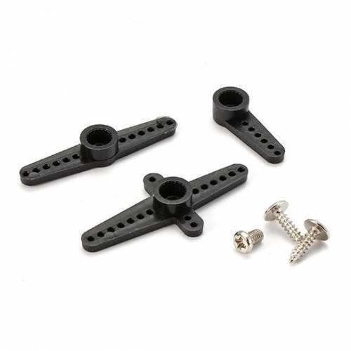 Towerpro MG90S Mini Digital 180 Degree Servo Motor 2.2kg 0.08sec 13G - accessories set including three black plastic servo horns and three small metal mounting screws.