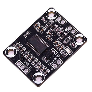 TPA3110 2 X 15W Digital Audio Stereo Amplifier Module - a black rectangular circuit board with input terminals, speaker outputs, and a central chip.