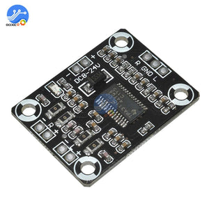 TPA3110 2 X 15W Digital Audio Stereo Amplifier Module - a black rectangular circuit board with a central chip, input/output terminals, and mounting holes.