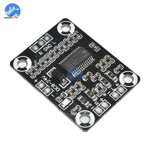 TPA3110 2 X 15W Digital Audio Stereo Amplifier Module - a black rectangular circuit board with a central chip, input pins, and speaker output terminals.