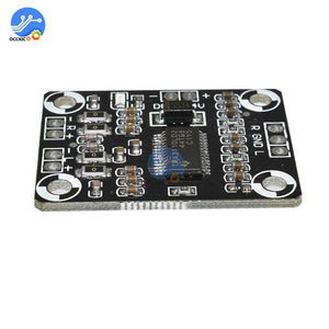 TPA3110 2 X 15W Digital Audio Stereo Amplifier Module - a black rectangular circuit board with a central chip, input/output pads, and surface components.