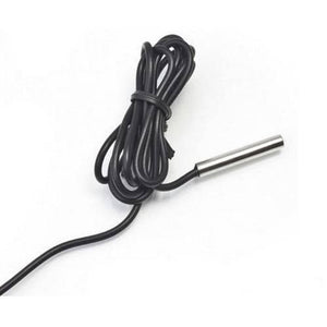 TPM10 Digital Thermometer Temperature Sensor Tester Meter Fy-10 With Metal Sensor - a black coiled cable connected to a cylindrical stainless steel metal probe.