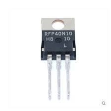 Transistor 40N10 MOS-N-FET 100 V, 40 A , TO220 ( refurbished ) - RFP40N10 Transistor, a black three-pin electronic component in a TO220 package with the text "RFP40N10 H8 10 L" printed on the front.