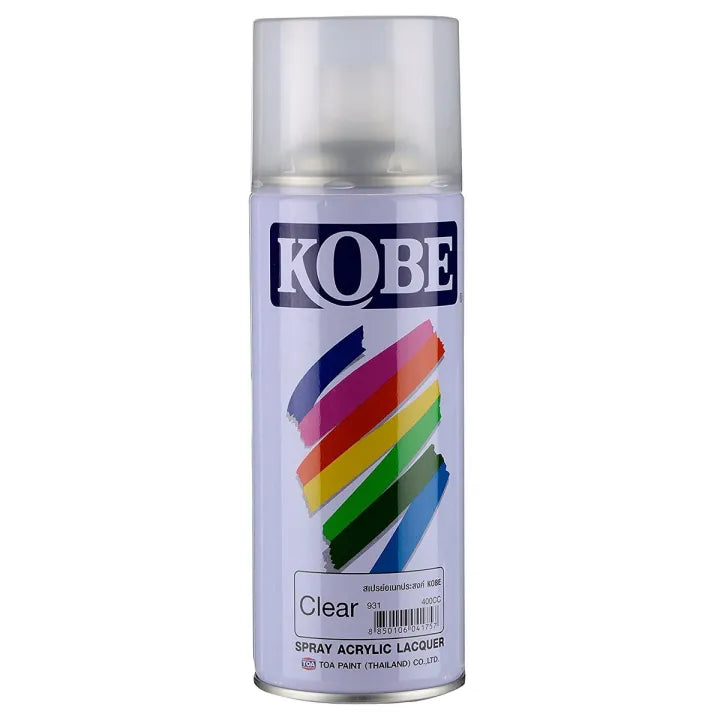 Transparent 400ML Clear Acrylic Lacquer Spray Paint KOBE Lacquer For Electronics Circuit Boards PCB - a 400cc aerosol can with a transparent cap and a label featuring the brand name and colorful paint strokes.
