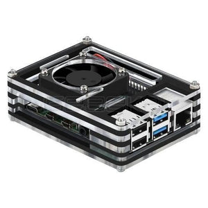 Transparent Acrylic Case For Raspberry Pi 4b With Cooling Fan And Heat Sink Clear And Black Case - layered case with an integrated cooling fan, exposing USB, Ethernet, and audio ports.