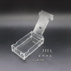 Transparent Acrylic Case Shell Enclosure Gloss Box For Arduino Mega 2560 R3 - shown as an unassembled kit with four screws, four nuts, and four spacers.