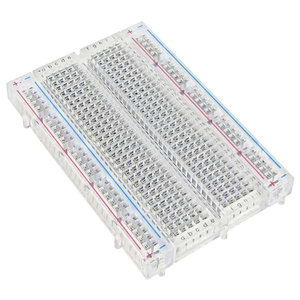 Transparent Clear Breadboard 400 Tie-Points with 2 Sets of Power Rails - a rectangular, clear plastic breadboard featuring numbered rows and lettered columns.