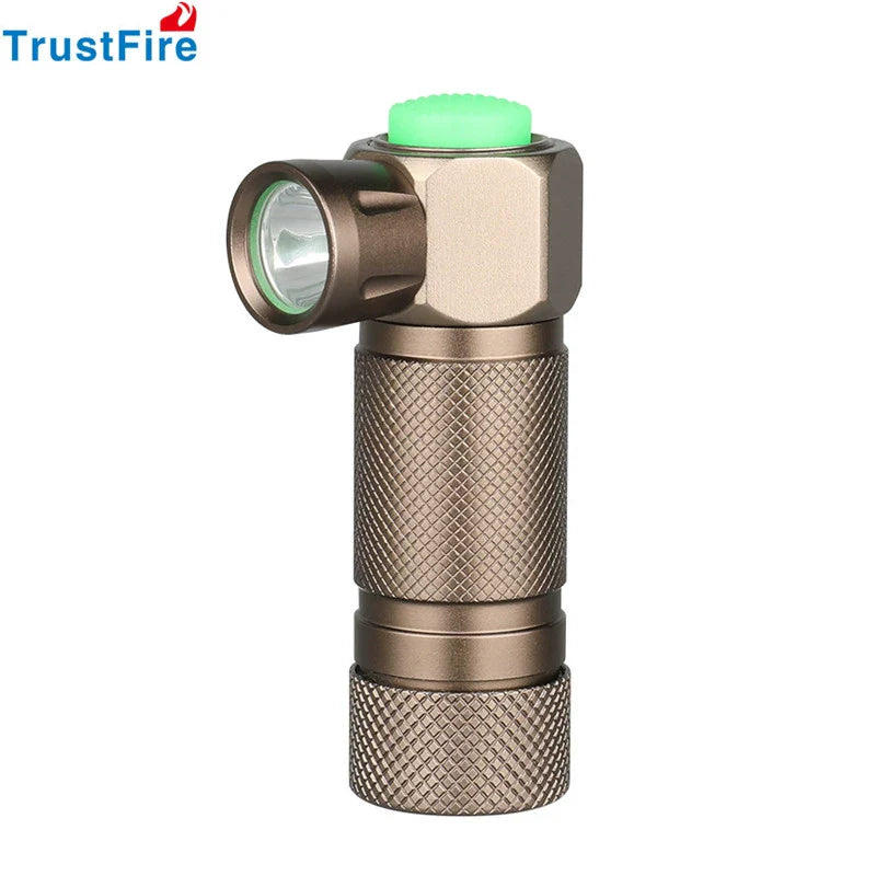 TrustFire Z1 Flashlight Cree XP-E 280 lumens 1XCR123A/16340 - a bronze-coloured right-angle torch with a textured grip, a side-mounted light head, and a green top-mounted push button.