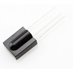 TSOP 1738 Sensor IR Receiver Plastic (SM0038) - a black rectangular electronic component with a rounded sensor head and three thin metal pins extending from one side.