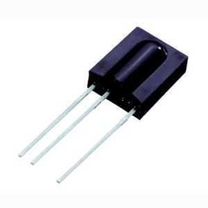 TSOP 1738 Sensor IR Receiver Plastic (SM0038) - a black rectangular electronic component with three silver metal pins extending from one side.
