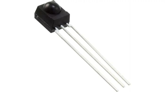 Tsop Sensor 1838 IR Receiver - a small black electronic component with a rounded top and three long metal pins extending from the base.