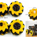 TT motor Mecanum Wheel tyre 4pcs set 60mm Omnidirectional Smart Robot Car chassis Accessories DIY Toy Components - a dimension diagram, and a robot car chassis with the wheels attached.