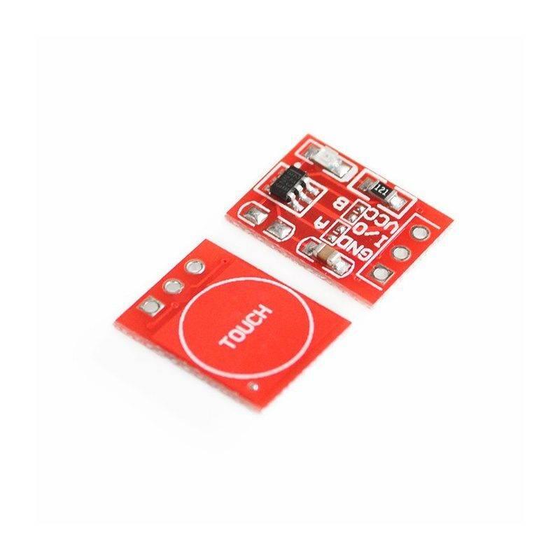 TTP223 Touch Sensor Module Touch Sensor For Arduino And Raspberry Pi - two red rectangular circuit boards, one with a circular touch pad and the other with labeled pins and components.