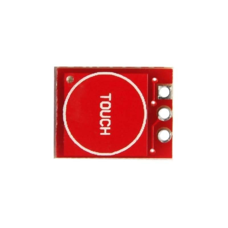 TTP223 Touch Sensor Module Touch Sensor For Arduino And Raspberry Pi - a rectangular red circuit board featuring a circular touch contact area labeled "TOUCH" and three gold-plated pin headers.