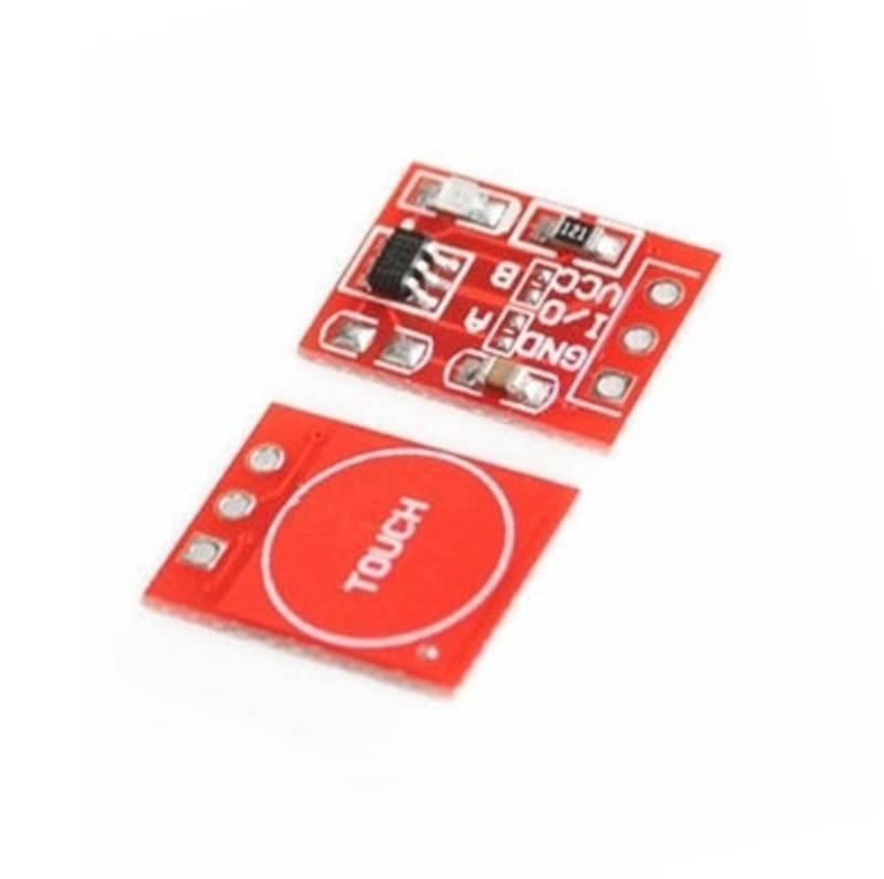 TTP223 Touch Sensor Module Touch Sensor For Arduino And Raspberry Pi - two red rectangular circuit boards, one with a circular touch pad and the other with a chip and labeled pins.
