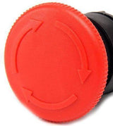 Turn To Release N/c Emergency Stop Switch Mushroom Push Button Switch - a close-up of a round red button with arrows indicating the release direction.