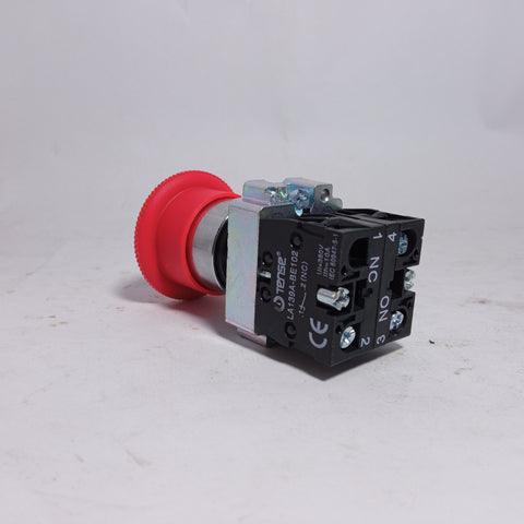 Turn To Release N/c Emergency Stop Switch Mushroom Push Button Switch - shown from a side angle, featuring a red button and a black contact block.