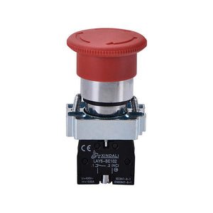 Turn To Release N/c Emergency Stop Switch Mushroom Push Button Switch - a red mushroom-head push button with a silver metal base and a black contact block labeled LAY5-BE102.