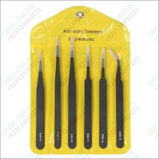 Set of 6 Non-Magnetic Stainless Steel Tweezers - ESD Safe